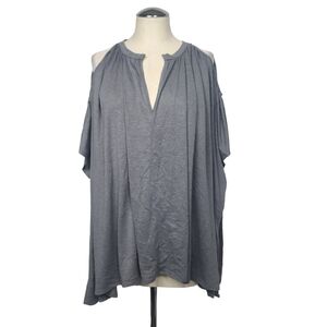 Anthropologie Deletta Cold Shoulder Gray Shimmer Split V Neck Oversized Shirt